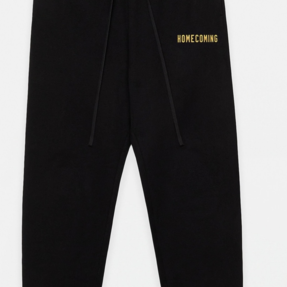 Black Sweatpants with Gold 'HOMECOMING' Print